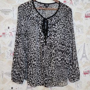 Black Sheer Animal Print XL a.n.a Long Sleeved Blouse